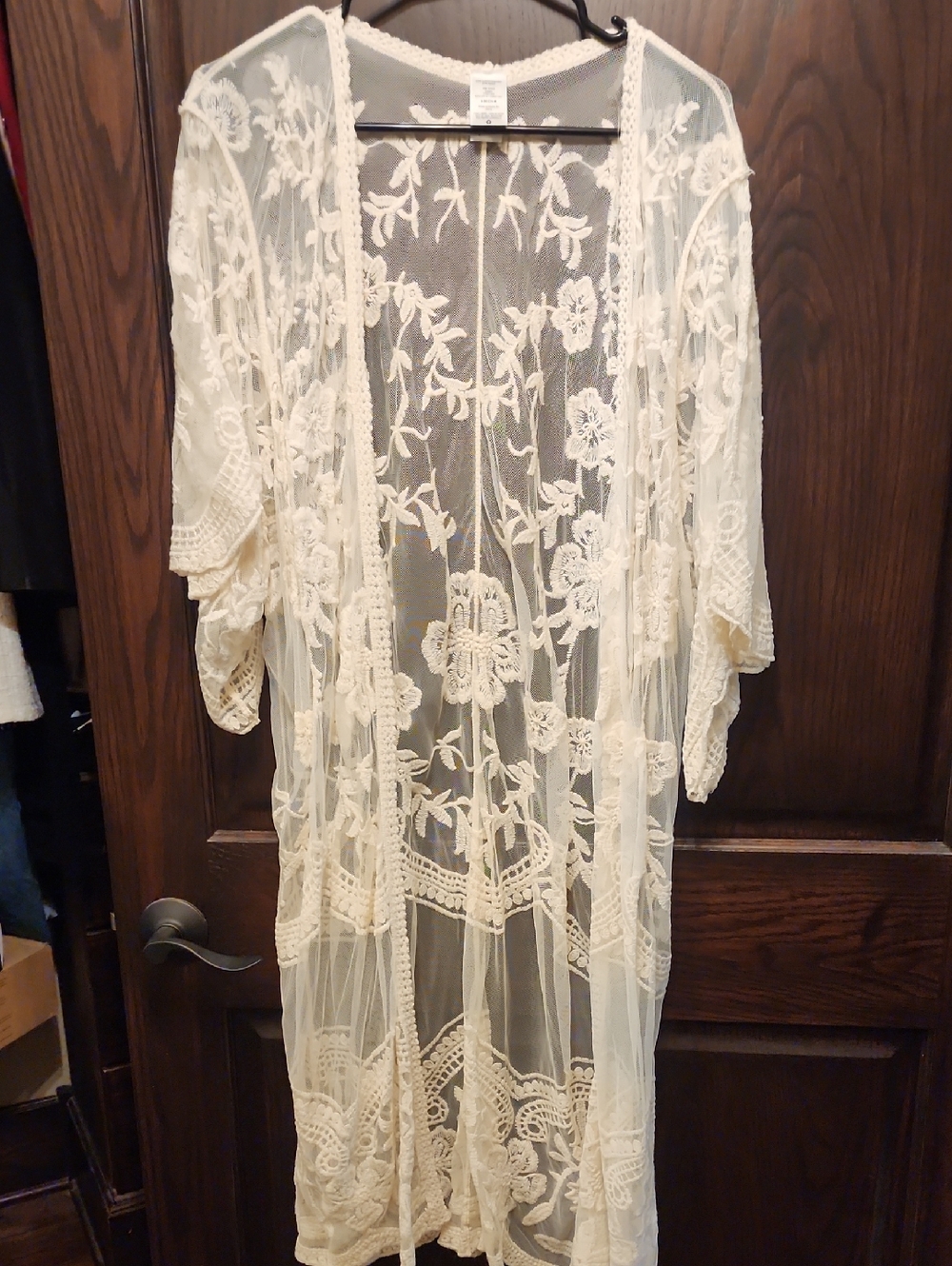 Sheer Ivory Floral Lace Kimono